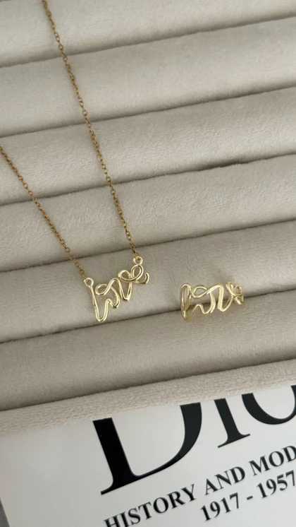 گردنبند و انگشتر Love طلایی