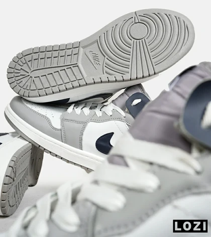 کفش کتانی ساق‌دار مردانه و زنانه سفید سرمه ای طوسی NIKE jordan 1 مدل 6580