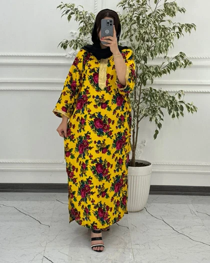 پیراهن سنتی گل‌دار نوارطلایی 6007