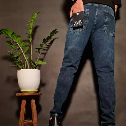 شلوار جین دمپا فیت پارچه ترک سورمه ای