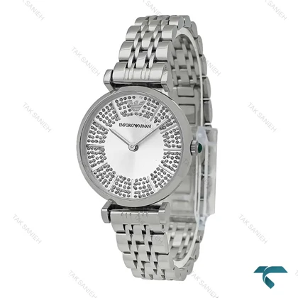 ساعت مچی امپریوآرمانی زنانه تمام سیلور صفحه نگین Armani-8001-L