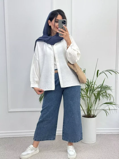 مانتو شومیزی باکسی سفید