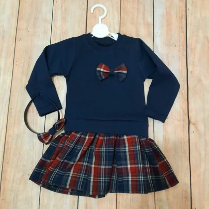 پیراهن وسارافون پشمی دخترانه یقه گرد