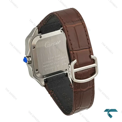 ساعت کارتیه Santos De Cartier مردانه نقره ای بند چرم قهوه ای Cartier-7309-G