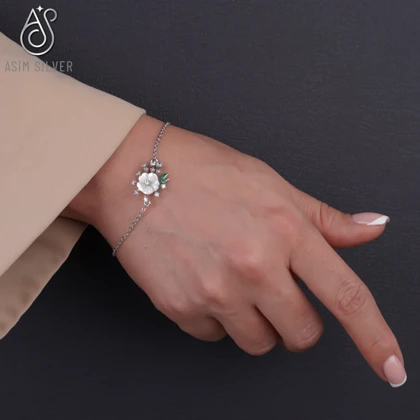 دستبند نقره طرح گل و صدف