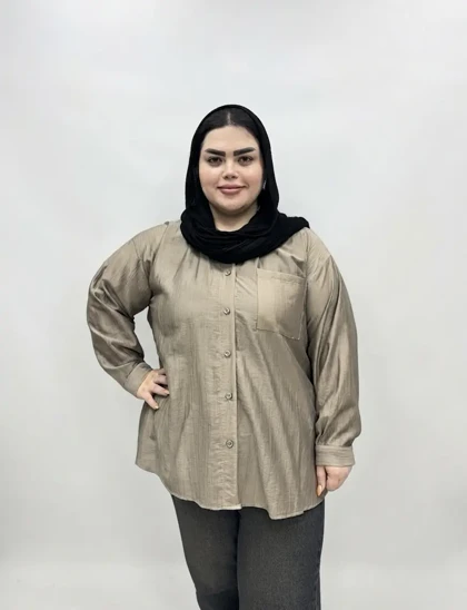 شومیز سایز بزرگ زنانه مدل لینن کریستال (پری شیشه ای) طرح جیب‌دار
