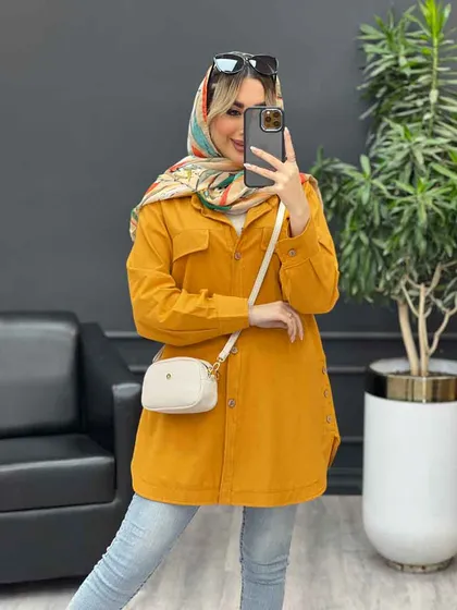مانتو دکمه چوبی جیب نما