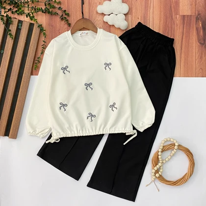 بلوز شلوار بیرونی دخترانه مدل پاپیون