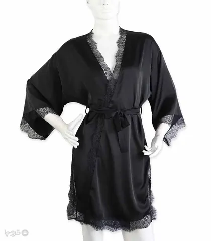 روبدوشامبر ساتن و دانتل Neev نیو کد Sophia 4507 مشکی Black