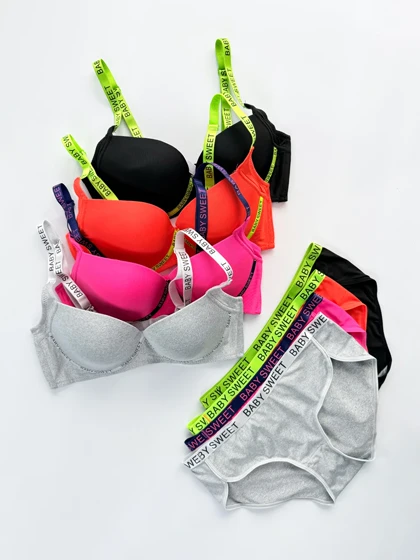 ست شورت و سوتین اسفنجی فنر دار نوار دوزی Baby sweet