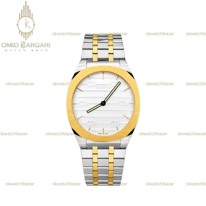 ساعت مچی گوچی سیلورطلایی صفحه سفید Gucci