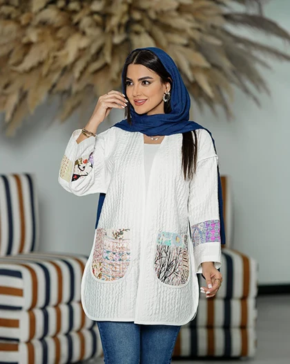 کت دخترانه مدل ژاکارد نوار اوریب کوک دوزی
