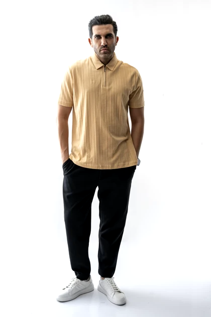 پلوشرت آستین کوتاه نیم زیپ مردانه