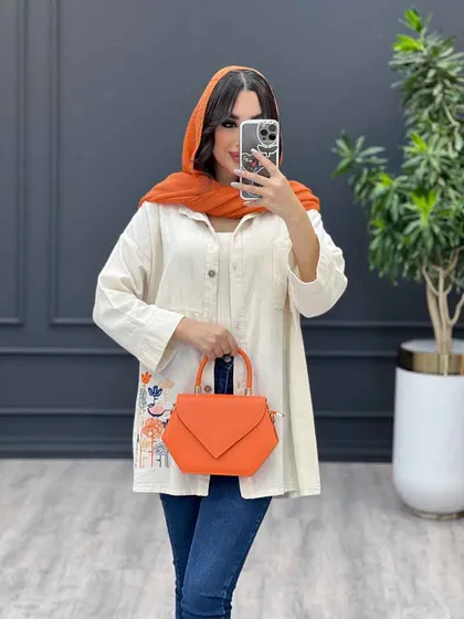 مانتو لینن نچرال گلدوزی