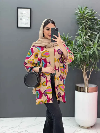 مانتو نخی طرح دار کوک دوزی