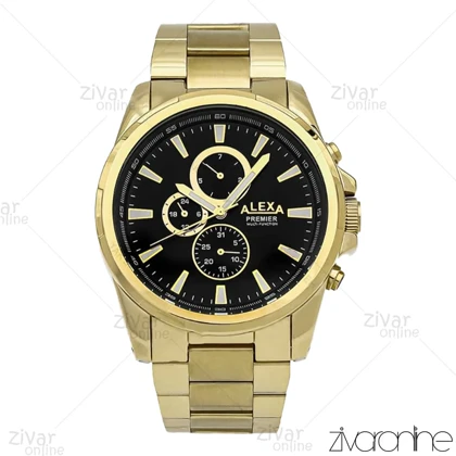 ساعت الکسا پریمیر A0064 مردانه سه موتوره طلایی صفحه مشکی 106229