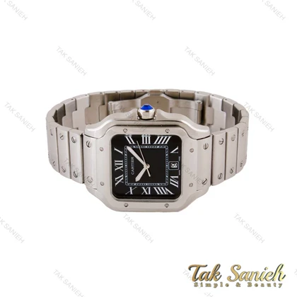 ساعت کارتیر سانتوس مردانه نقره ای صفحه مشکی Cartier-4990-G