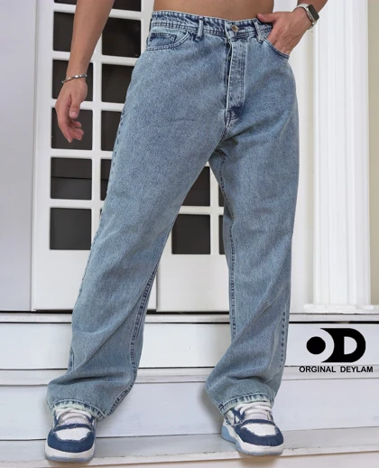 شلوار جین فول بگ مردانه - رنگ خاص آبی یخی سبز