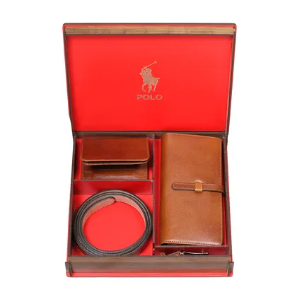 ست هدیه کیف پول و کمربند چرمی مدل POLO پلو SBP200