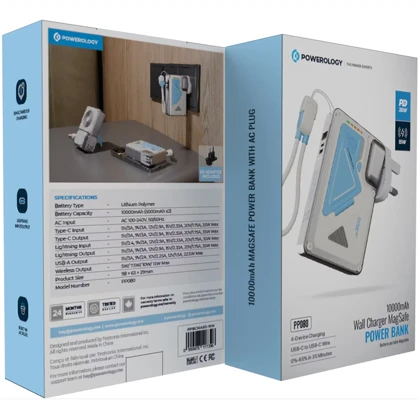 پاور بانک 10000 وایرلس و شارژر دیواری پاورولوژی Powerology PPBCHA80 برای آیفون و اندروید