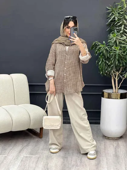 مانتو لینن آبرنگی آستین پاگن
