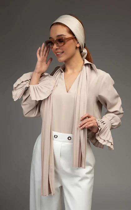 بلوز زنانه نوادو رنگ کرم بهترین بلوز زنانه نخی