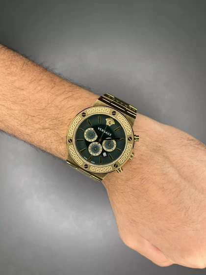ساعت مچی ورساچه کورنوگراف طلایی صفحه سبز Versace Greca