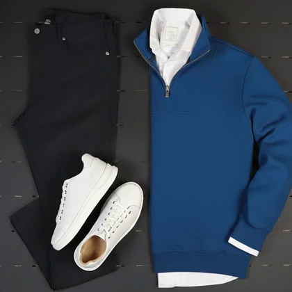 پکیج دورس مردانه نیم زیپ مدل Behbod-آبی + پیراهن مردانه سفید VQ