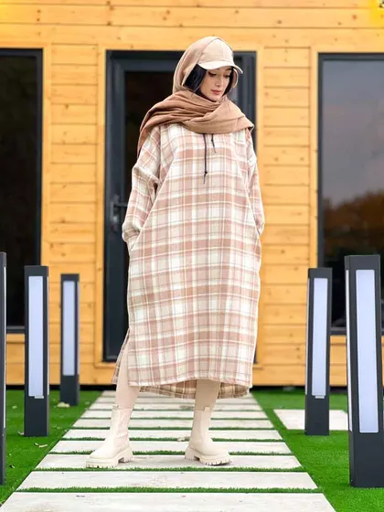 پیراهن بلند چهارخونه کلاهدار