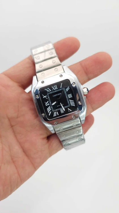 ساعت مچی مردانه کارتیر Cartier 4072 تاریخ دار با اعداد یونانی و موتور کوارتز