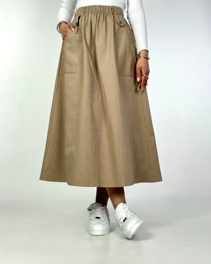 دامن لینن کتان جیب دکمه کد 400066