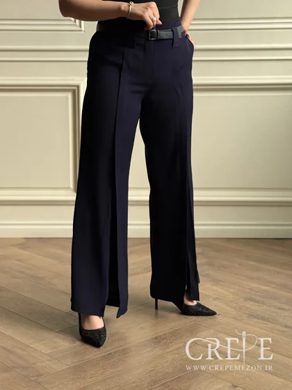 شلوار کرپ کجراه کمردار جلو چاک