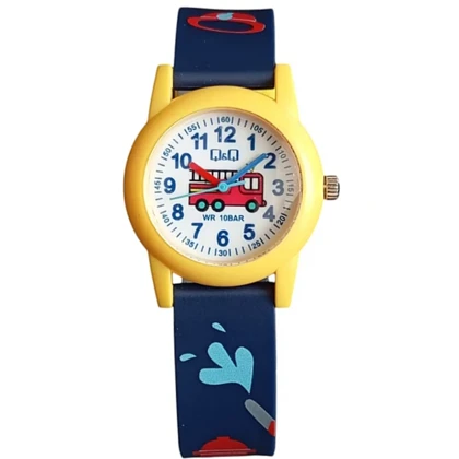 ساعت مچی بچگانه Q&Q ضد آب طرح ماشین بند سرمه ای