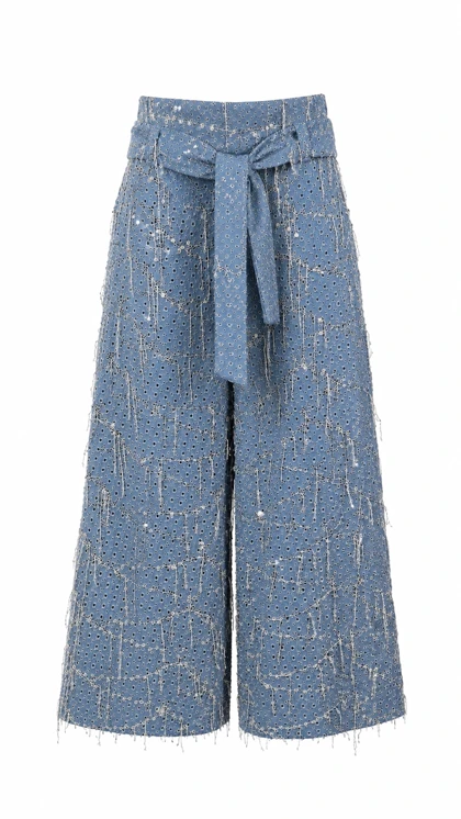 شلوار جین وایدلگ پولک‌دوزی مجلسی برند رجحانی مدل Shining Denim