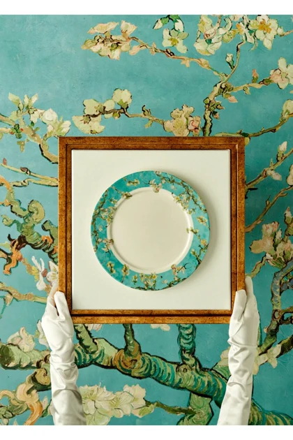 بشقاب سرو Bella Maison مدل Van Gogh Almond Blossom چینی - فیروزه‌ای
