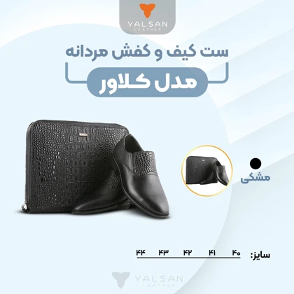 ست کیف و کفش مردانه چرم یلسان مدل کلاور کد 919-ATASH-GAN