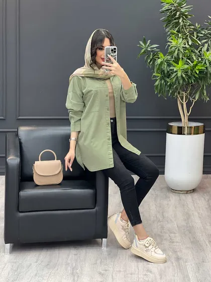 مانتو جین رنگی دو جیب