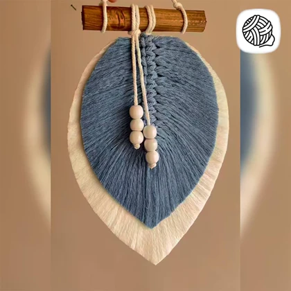 دیوار کوب آویز مکرومه مدل 2 برگ با آویز چوبی