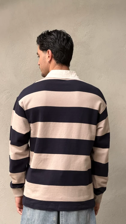 پولو شرت اورجینال اسپرینگ فیلد راه راه خاکی سرمه ای/Original Springfield polo shirt