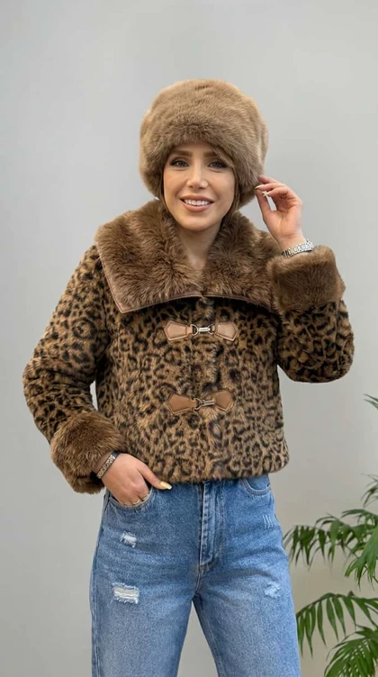 کت خز پلنگی زنانه مدل لئو