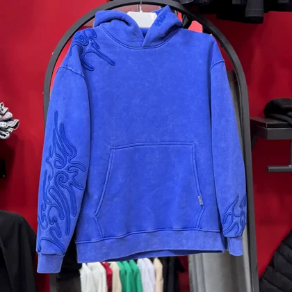 هودی مدل استین گلدوزی برجسته برند پولیزه رنگ آبی 145