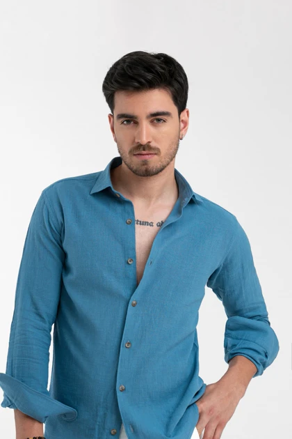 ام کی کالکشن پیراهن آستین بلند mk-4357-dark-blue