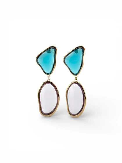 گوشواره میخی رنگی شفاف 2 تکه