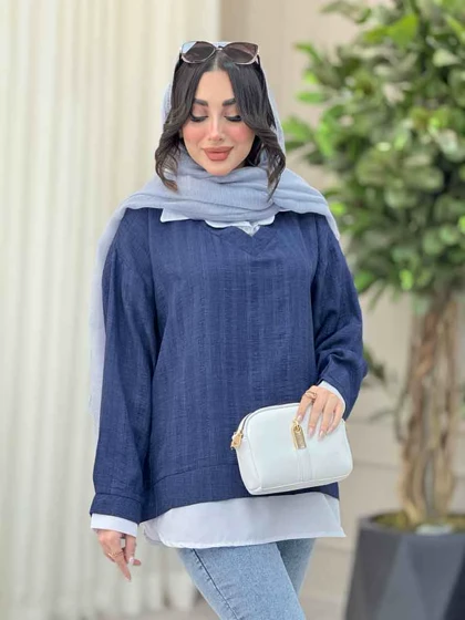 شومیز یقه تک دکمه ترکیبی
