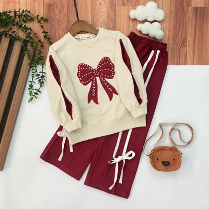 بلوز شلوار دخترانه پاپیون مرواریدی