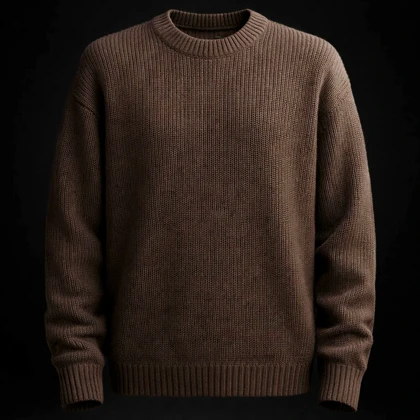 پلیور بافتنی لش باکسی یقه گرد قهوه ای سوخته فری سایز مناسب XL و XXL