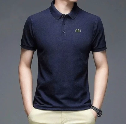 پولوشرت لاگوست سرمه ای پارچه جودون نخی کیفیت استثنایی استایل رگولار