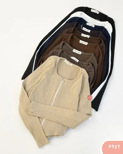 بلوزکرکره ای یقه خشتی جلو زیپ 6972