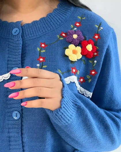 ژاکت بافت گل برجسته گلدوزی کد 5481