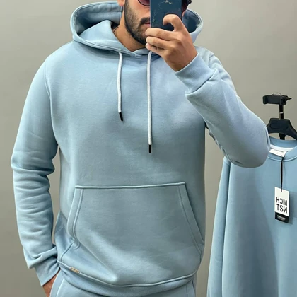 هودی مچینست آبی روشن ساده بیسیک